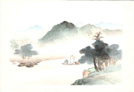 Двойная открытка "Лодка". Китай, середина ХХ века