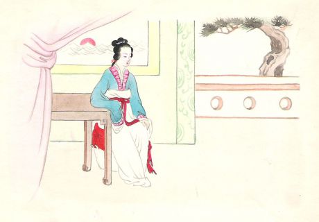 Открытка "Девушка у стола". Китай, середина ХХ века