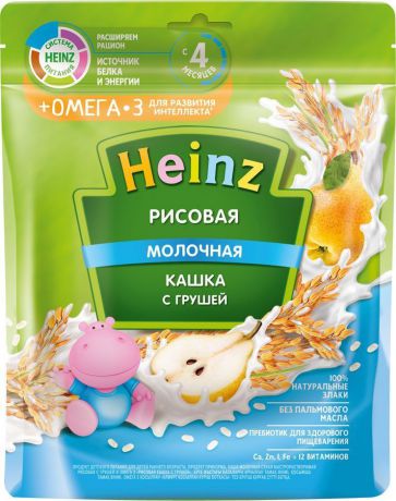 Каша Heinz молочная рисовая с грушей с Омега 3, с 4 месяцев, 200 г
