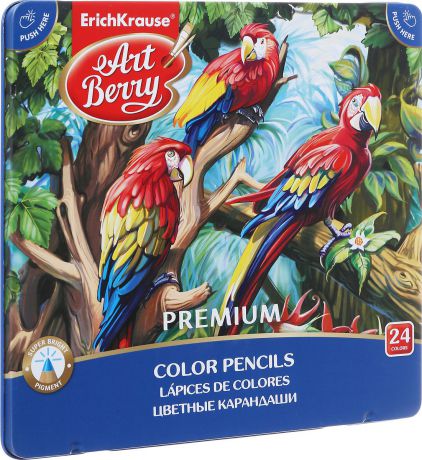 Набор цветных карандашей Erich Krause Art Berry Premium, шестигранные, металлическая коробка, 24 цвета