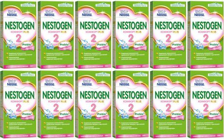 Смесь Nestogen 2 Комфорт PLUS адаптированная с пребиотиками и пробиотиками для питания детей с 6 месяцев, 12 шт по 350 г