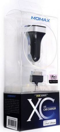 Автомобильное зарядное устройство Momax XC USB Car Charger 2.1А + кабель Apple 30-pin, черный