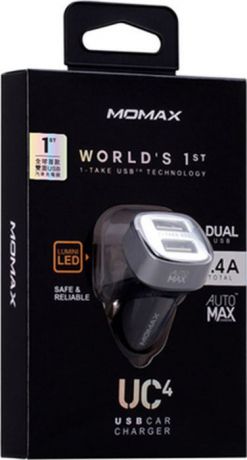 Автомобильное зарядное устройство Momax Polar Light Series Car Charger Dual USB 3.4A, золотой