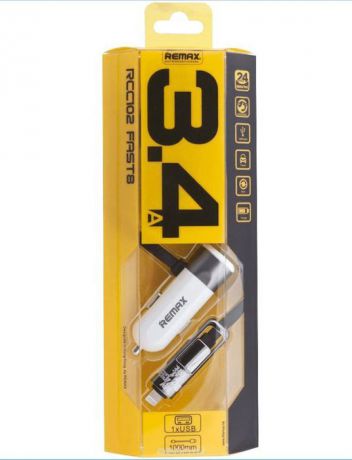 Автомобильное зарядное устройство Remax RC-C02 3.4A + кабель Lightning, золотой