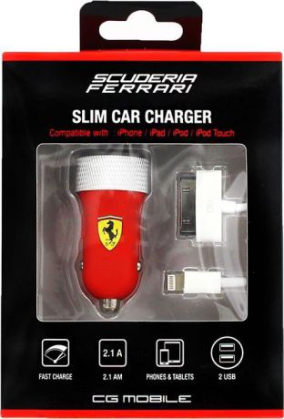 Автомобильное зарядное устройство CG Mobile Ferrari Car Charger 2.1А + Apple Lightning, красный