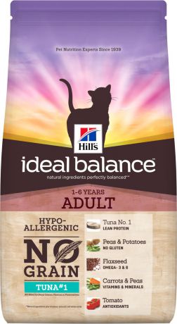 Корм сухой для кошек Hill's Ideal Balance No Grain, беззерновой, с тунцом и картофелем, 1,5 кг