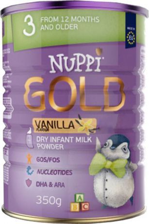 Nuppi Смесь Голд №3 молочная со вкусом ванили в жестяной банке, 12 шт по 350 г