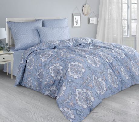 Комплект постельного белья Guten Morgen Premium Damask, GMS-852-175-220-70, 2-спальный, наволочки 70x70, синий