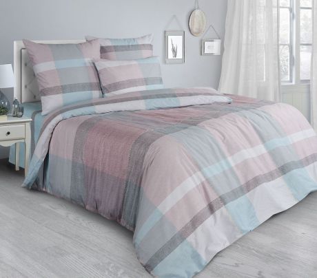 Комплект постельного белья Guten Morgen Premium Rosetown, GMS-857-175-220-70, 2-спальный, наволочки 70x70, светло-розовый, голубой