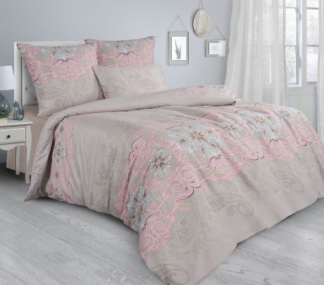 Комплект постельного белья Guten Morgen Premium Paisley Pink, GMS-862-175-180-70, 2-спальный, наволочки 70x70, светло-розовый, бежевый