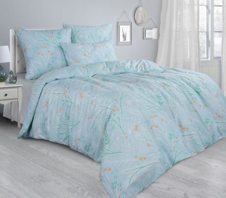 Комплект постельного белья Guten Morgen Premium Pastoral, GMS-863-143-150-70, 1,5-спальный, наволочки 70x70, голубой