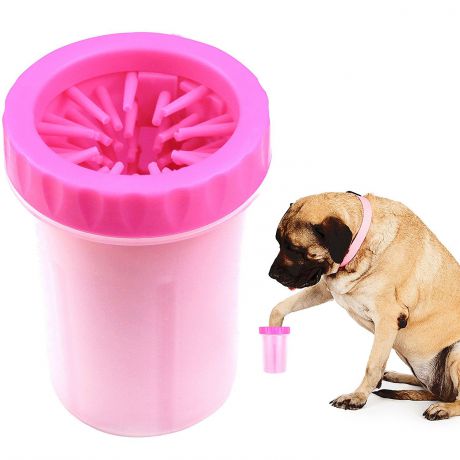 Щетка для животных Pets & Friends переносная, стакан-непроливайка с силиконовой щеткой для больших лап 14,5 см, розовый PF-PAW-09, розовый