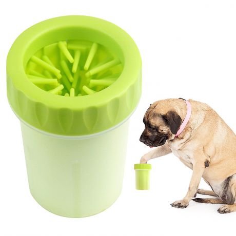 Щетка для животных Pets & Friends Лапомойка для собак переносная: стакан-непроливайка с силиконовой щеткой для больших лап 14,5 см PF-PAW-07, зеленый