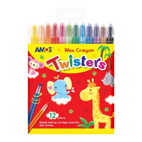 Набор карандашей AMOS НАБОР восковых карандашей "Twisters", 12 цв.