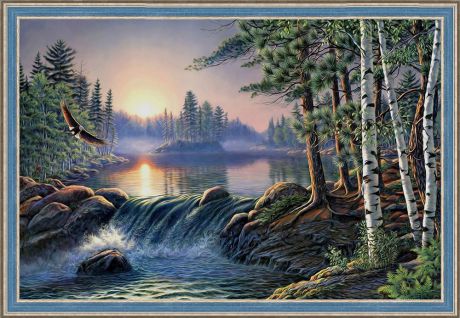 Картина стразами Алмазная Живопись "Над быстрой рекой" (АЖ-1500), 39 цветов, 60х40 см