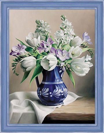 Картина стразами Алмазная Живопись "Белые тюльпаны" (АЖ-1503), 38 цветов, 30х40 см
