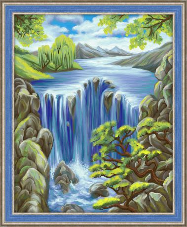 Картина стразами Алмазная Живопись "Водопад среди скал" (АЖ-1643), 36 цветов, 40х50 см