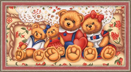 Картина стразами Алмазная Живопись "Плюшевые медвежата" (АЖ-1645), 26 цветов, 60х30 см
