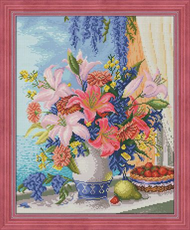 Картина стразами Алмазная Живопись "Букет с лилиями" (АЖ-1648), 55 цветов, 40х50 см