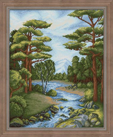 Картина стразами Алмазная Живопись "Лесной ручей" (АЖ-1652), 38 цветов, 40х50 см