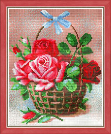 Картина стразами Алмазная Живопись "Корзинка роз" (АЖ-1451), 23 цвета, 24х30 см