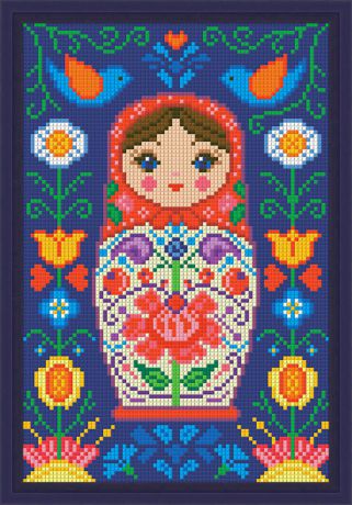 Картина стразами Алмазная Живопись "Матрёшка в цветах" (АЖ-1324), 25 цветов, 20х30 см