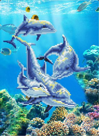Набор для создания картины со стразами Цветной "Дельфин", 30 х 40 см. LEP007