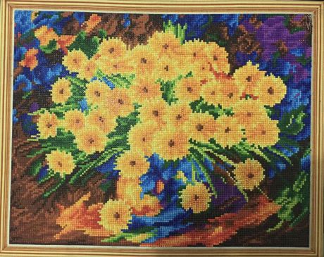 Набор для изготовления картины со стразами Цветной "Алмазная мозаика. Букет осенних хризантем", 50 х 40 см