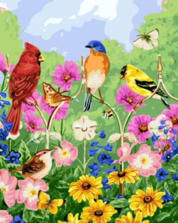 Набор для раскрашивания Цветной "Птички, бабочки, цветы", 50 х 40 см