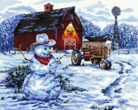 Набор для рисования по номерам Цветной "Снеговик за городом", 40 x 50 см
