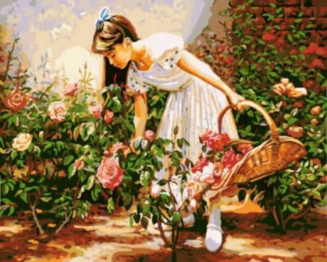 Набор для рисования по номерам Цветной "Девочка с корзиной роз", 40 x 50 см