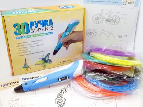 3D ручка 3DPen-2 с комплектом пластика и трафаретами, голубой
