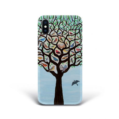Чехол Mitya Veselkov "Дерево с птичками" для Apple iPhone X, IP10.MITYA-034, голубой, зеленый, коричневый