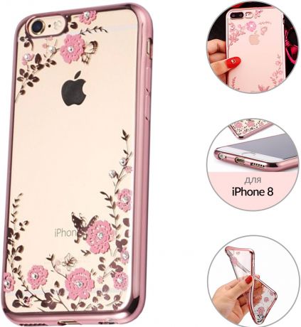 Чехол "Цветочные узоры" на Iphone 8, цвет прозрачный, розовый, Fidget Go