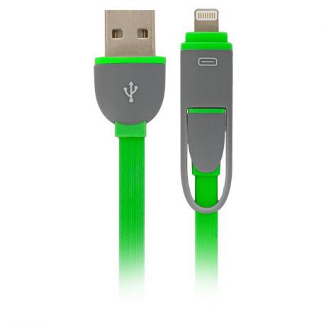 Кабель Defender USB кабель USB10-03BP зеленый MicroUSB+Lightning 1м, зеленый