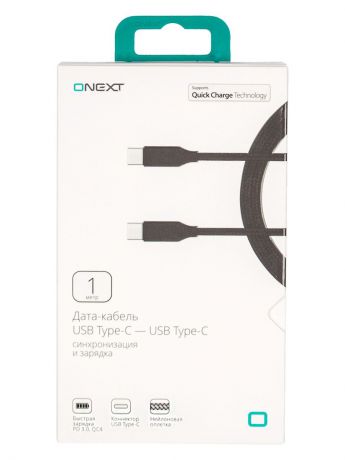 Кабель Onext USB Type-C - USB Type-C, 1 м, нейлон, черный