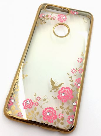 Чехол для сотового телефона Мобильная мода Honor 8 Силиконовая, прозрачная накладка со стразами, 6337G, золотой