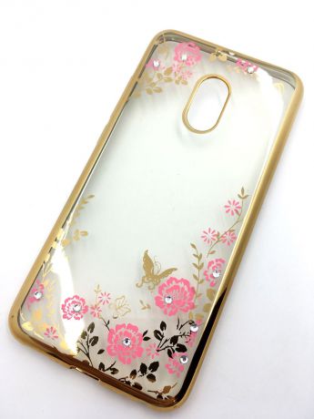 Чехол для сотового телефона Мобильная мода Meizu Pro 6 Силиконовая, прозрачная накладка со стразами, 6371G, золотой