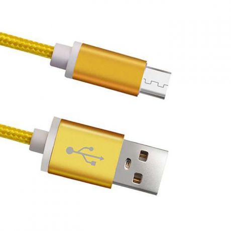 Кабель Mobiledata USB 2.0 - microUSB, 2100мА двухсторонний в нейлоновой оплетке 1.0 м, золотой