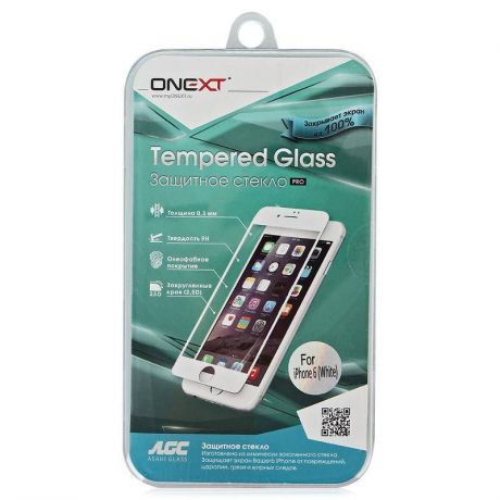 Защитное стекло Onext Защитное стекло Onext для телефона Apple iPhone 6/6S с рамкой белое (full glue), 641-40934