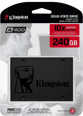 SSD диск Kingston диск SSD 240GB A400, SATA-III, R/W - 350/500 MB/s, 2.5", TLC, черный