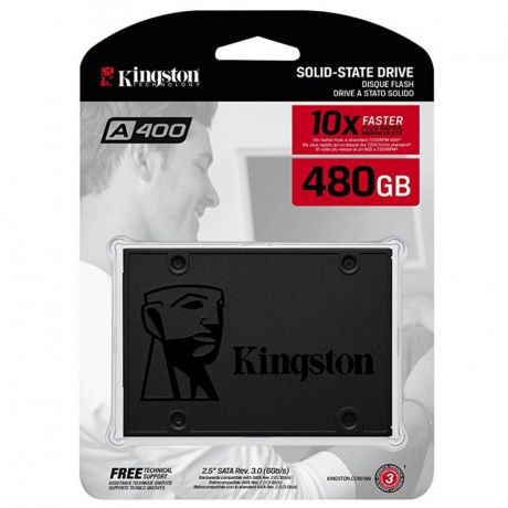 SSD диск Kingston диск SSD 480GB A400, SATA-III, R/W - 450/500 MB/s, 2.5", TLC, черный