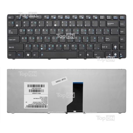 Клавиатура TopOn Asus A42, A42N, B43, K41, K42, K43, UL30 Series. Плоский Enter. С черной рамкой. PN: 0KN0-FS1US01, 9J.1M82.60R., TOP-75959, черный