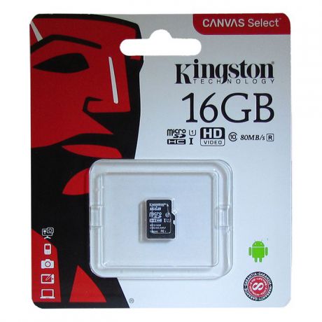 Карта памяти Kingston Canvas Select, SDCS/16GBSP, черный