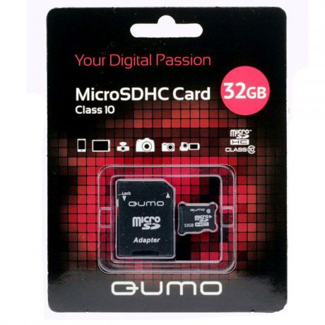 Карта памяти Qumo microSDHC Class 10 32GB + SD adapter