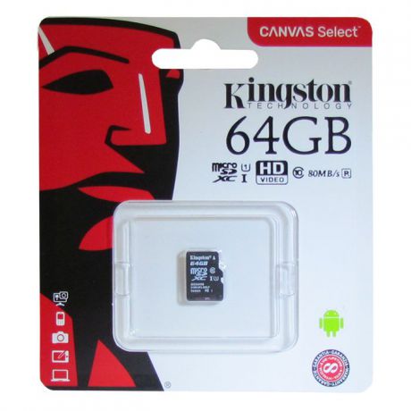 Карта памяти Kingston Canvas Select 64GB, SDCS/64GBSP, черный