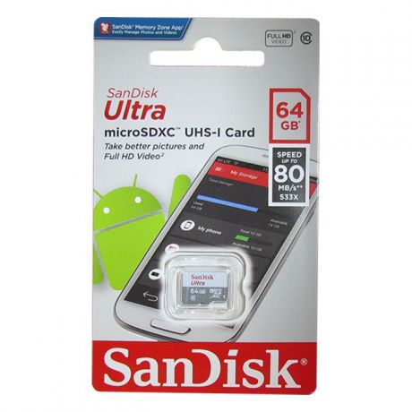 Карта памяти SanDisk Ultra 64GB UHS-I U1, SDSQUNS-O64G-GN3MN