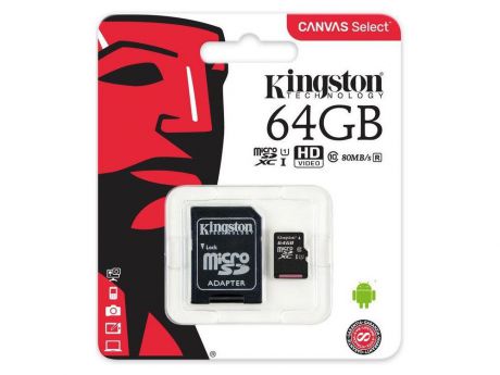 Карта памяти Kingston MicroSD 32GB Class 10 Canvas Select UHS-I U1 (80 Mb/s) + SD адаптер