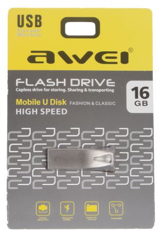 USB Флеш-накопитель Awei USB 16 Gb, AWUS16, серебристый