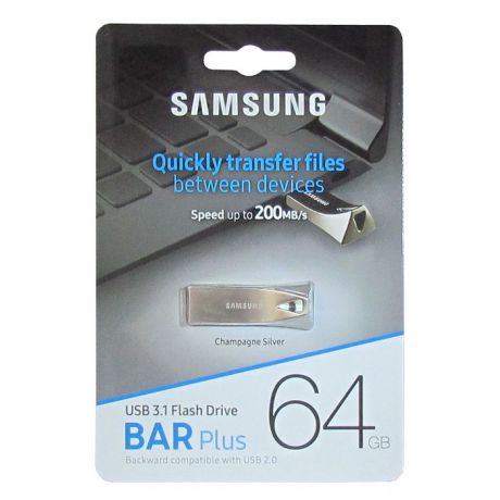 USB Флеш-накопитель Samsung BAR Plus USB 3.1 64GB, серебристый
